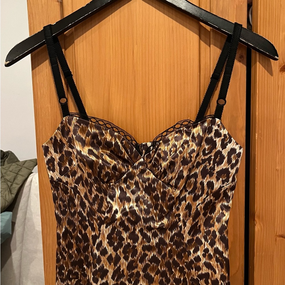 Dolce & Gabbana Leopard-Print Satin Midi Dress in Brown and Black